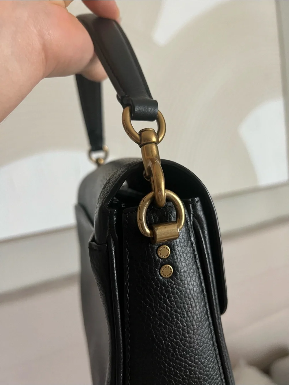 Coach Cassie Black Pebbled Leather Top-Handle Bag with Gold Turnlock